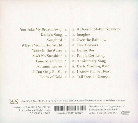 Lijst met 20 nummers op de achterkant van de hoes van 'The Best of Eva Cassidy'.