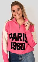 Paris trui | Trui dames | Ritskraag | Pofmouwen | Opdruk | Oversized | Warm | Comfortabel | Kleur Roze | Maat One size