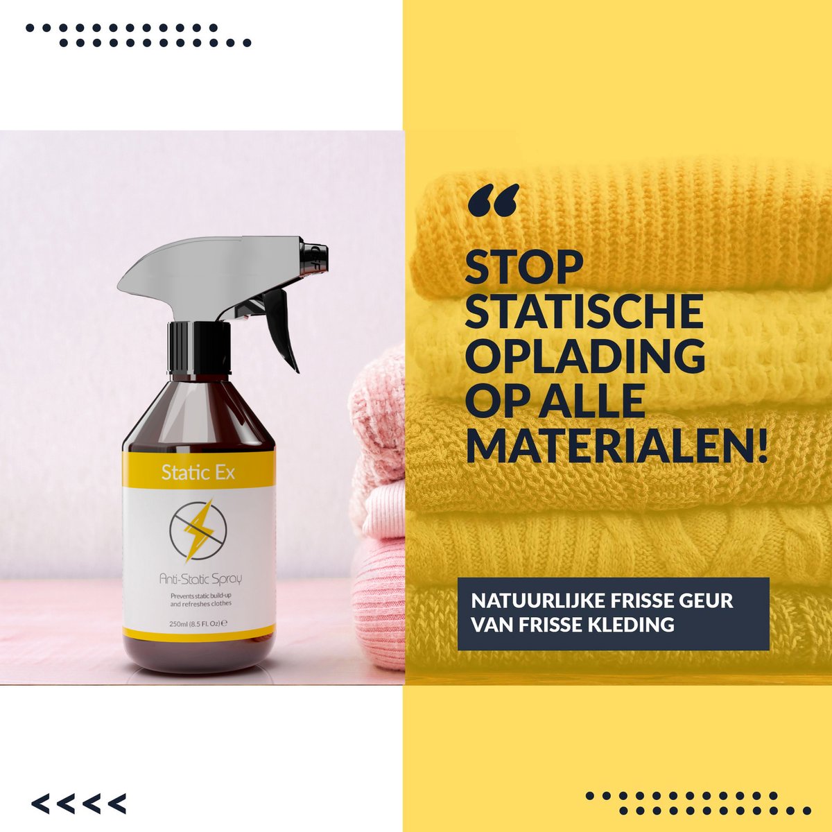 Natuurlijke Antistatische Spray 60 Ml – Verwijder Statische Electriciteit Uit Kleding, Meubels, Tapijt & Auto