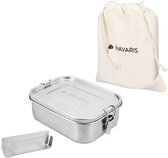 Navaris RVS broodtrommel met verdeler - Meal prep bakje - Vershouddoos - Lunchbox - 17 x 13 x 6 cm - Inhoud 0,8 liter - Vaatwasbestendig