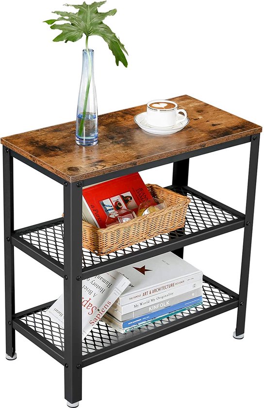 VASAGLE bijzettafel, deco tafel met 2 rasterplanken, salontafel, gang