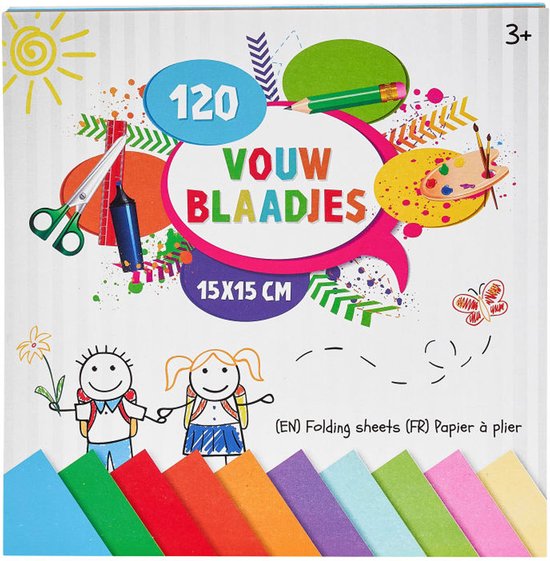 Vouwblaadjes | 15 x 15 CM | 120 stuks | 70 Gram | 10 verschillende kleuren | papier | knutselen voor kinderen | Origami - Craft Sensations