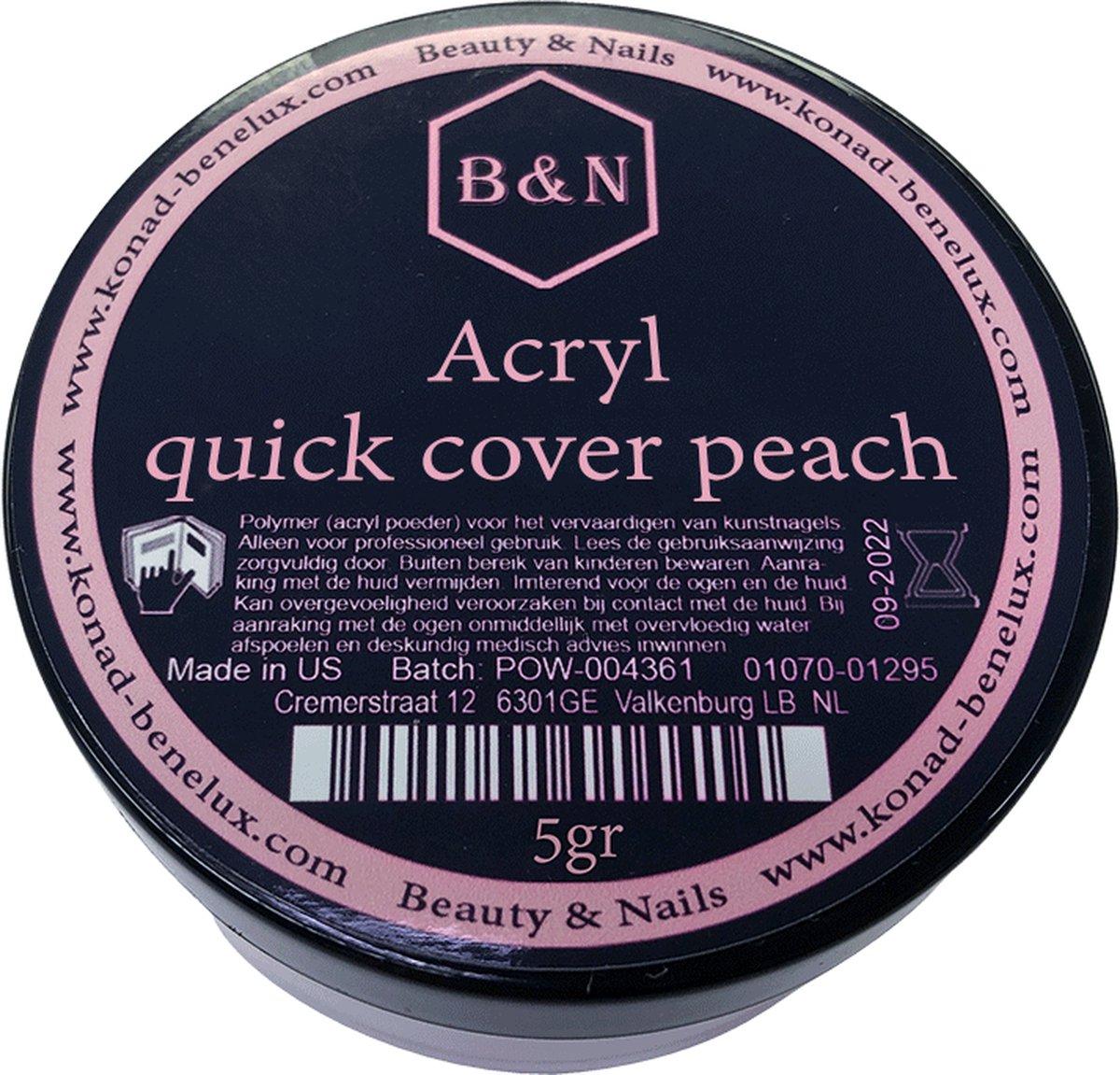 Acryl - quick cover peach - 5 gr | B&N - acrylpoeder - VEGAN - acrylpoeder