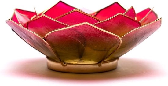 Lampe d'ambiance Lotus forme feuille rose/vert bordure dorée — 13,5 cm
