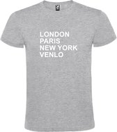 Grijs t-shirt met " London, Paris , New York, Venlo " print Wit size XXL