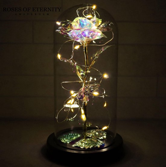 Roses of Eternity - Galaxy roos in glazen stolp met LED - Cadeau voor vrouw - Huwelijk - Moederdag cadeautje - Vriendin