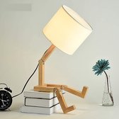 ELINKUME Creative Robot Desk Lamp, Dimmable, Can Place Books Wooden Bedside Lamp with Fabric Lampshade, E27 Screw for Kids, Bedroom, Office, Living Room, Decorative Lighting