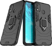 Mobigear Hoesje geschikt voor HONOR 9X Lite Telefoonhoesje Hardcase | Mobigear Armor Ring Backcover Shockproof met Ringhouder | Schokbestendig 9X Lite Telefoonhoesje | Anti Shock Proof - Zwart