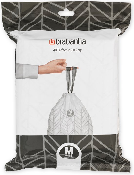 Brabantia PerfectFit sac poubelle avec fermeture code M, 60 litres, 40 pcs/distributeur - White