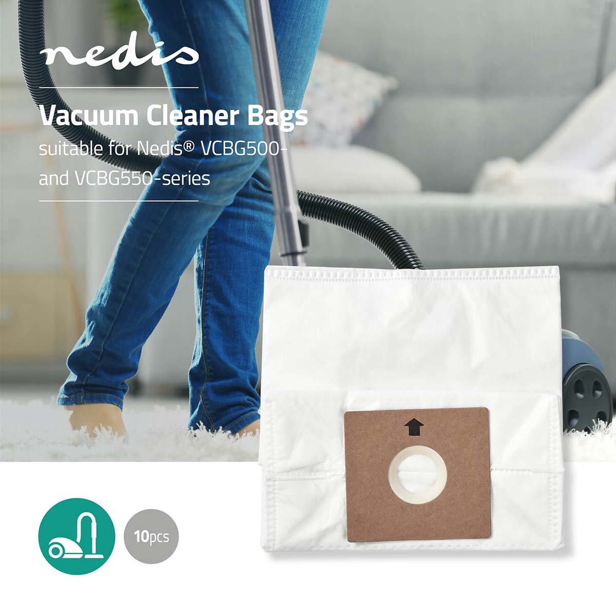 Nedis Stofzuigerzak | 10 Stuks | Karton / Synthetisch | Meest verkocht voor: Nedis® VCBG500 / VCBG550-Series | Wit