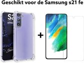 Samsung Galaxy S21 FE hoesje anti schok transparant + screen protector-samsung s21 fe hoesje back cover antischok + glas protector tempert glas