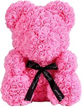 Rozen Beer Roze + Strik XXL 70 cm (Extra groot) | Rozen liefdes Teddybeer voor jou geliefde! Rose Bear Knuffelbeer gemaakt van roosjes – I Love You beer met hartje – Valentijnsdag Cadeau | Ro