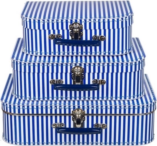 Kinderkoffertje blauw met witte strepen