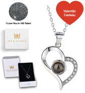 Mea Manu® I Love You Ketting in 100 Talen - Zilver - Hartje Ketting - Cadeautje voor vrouw - Liefdes Verrassing - Valentijn - Valentijn Geschenkset - Valentijn cadeautje voor haar