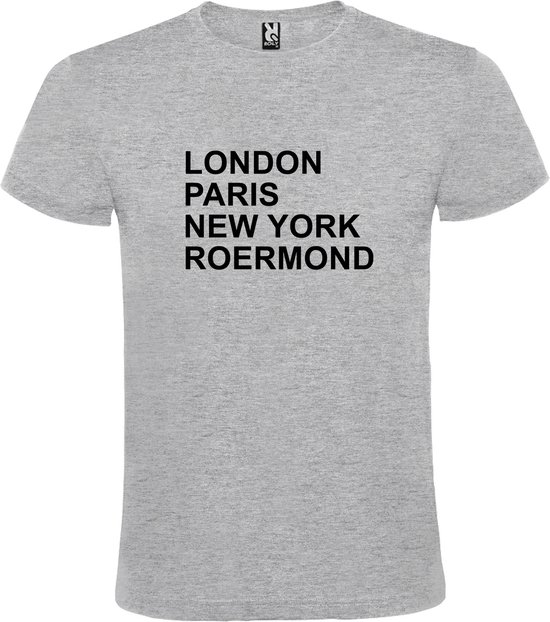 Grijs t-shirt met " London, Paris , New York, Roermond " print Zwart size XXL