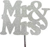 Taartdecoratie versiering| Taart topper| Cake topper| Huwelijk |Bruiloft | Mr & Mrs |Zilver Glitter | Papier karton | 14x10 cm