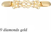 Vestsluiting: 9 diamonds Gold - broches -  -vestclip dames -vestsluiting dames - vestclip - vestsluiting vestclip - sjaalspeld - vestspeld - vestklem