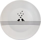 Clayre & Eef Servies Dinerbord Ø 26*2 cm Wit, Zwart Porselein Rond Vogeltjes en hartjes Eetbord