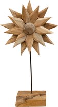 Teakhouten zonnebloem - Ornament op voet - 45cm