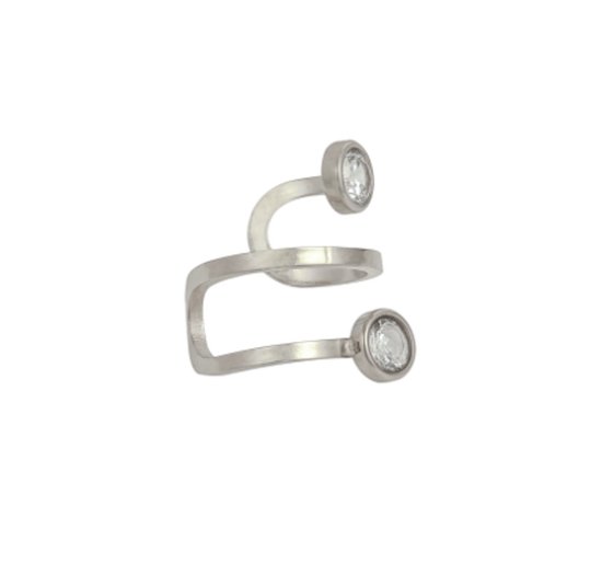 Ear cuff - Zilverkleurig - Met zirkonia steentjes - Stainless steel - Geen gaatje nodig! - Verkleurd niet