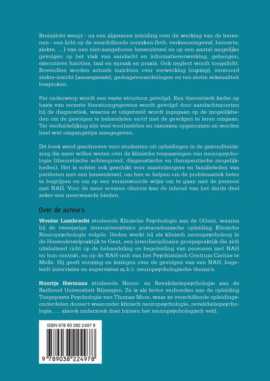 Boek "Breinzicht". Cover met tekst en auteurs: Wouter Lambrecht, Noortje Hermans. ISBN: 9789038224978.