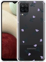 Hoesje Geschikt voor Samsung Galaxy A12 Paarse Bloemen