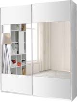 InspireMe-Kledingkast met Spiegel Garderobekast met planken en kledingstang - 2 deuren(175/ 60/211)- BAWARIO (Wit)