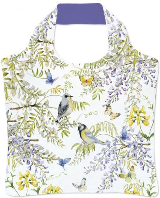 Bekking & Blitz - Vouwtas - Shopper - Eco-friendly - Kunst - Bloemen - Vogels - Vogels in blauwe regen - Janneke Brinkman