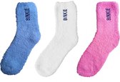 Binkie Slofsokken Box | 3 paar Huissokken | maat 37-42 | Fluffy Wit, Roze, Blauw