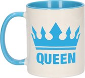 1x Cadeau Queen beker / mok - blauw met wit - 300 ml keramiek - blauwe bekers