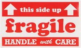 250 Verhuis Stickers op Rol Breekbaar Fragile Etiketten 127mm x 76,2mm - Handle With Care - This Side Up - Transport Stickervel