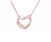 Hetty'S - Schitterend roséplated zilver collier -2 harten - Zirconia's