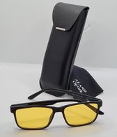 Unisex autobril met brillenkoker / gele lenzen / nachtbril auto voor veilig rijden in het donker autobril / ultralicht / bril tegen felle koplampen / Zwart TAO28016 / Lunettes de vision noctu