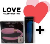 Power Escorts - U vibe roze couple vibrator - afstand bestuurbaar - vibrerend ei - Gratis G-spot vibrator blauw t.w.v. €12,99 - past in iedere handtas - Klein maar fijn - Valentijn
