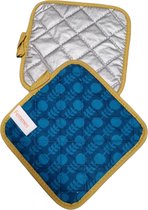 Pannenlappen 2 stuks - Blauw met bloem patroon - Zilveren Thermo binnenzijde - Keuken - Hittebestendig