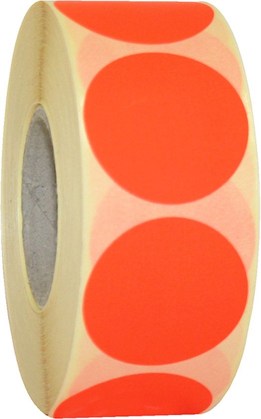 Etiket ø35mm fluor rood permanent 1000/rol