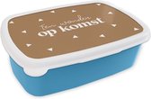 Broodtrommel Blauw - Lunchbox - Brooddoos - Baby - Ouderschap - Quotes - Een wonder op komst - Spreuken - 18x12x6 cm - Kinderen - Jongen