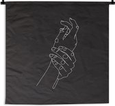 Tapisserie - Toile murale - Main - Dessin au Line - Zwart - Wit - 150x150 cm - Tapisserie
