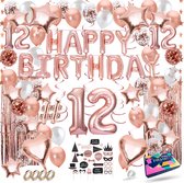 Fissaly Décoration de Fête d'Anniversaire de 12 Ans en Or Rose - Ballons Hélium, Latex & Confettis en Papier