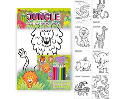 Jungle tekenset | Kleurplaten kleurpotloden en stickers | Dieren | Knutselen | Tekenen| Stickers | Kleurpotloden | Stiften | Tekenset voor kinderen