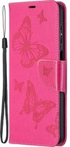 Samsung Galaxy A12 Hoesje - Mobigear - Butterfly Serie - Kunstlederen Bookcase - Magenta - Hoesje Geschikt Voor Samsung Galaxy A12