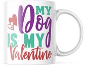 Valentijn Mok met tekst: My dog is my valentine, colors green, purple,red | Valentijn cadeau | Valentijn decoratie | Grappige Cadeaus | Koffiemok | Koffiebeker | Theemok | Theebeke