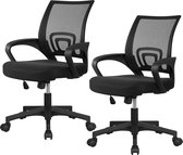 2X bureaustoel ergonomische draaistoel met netrug bureaudraaistoel Office Chair in hoogte verstelbaar en kantelfunctie zwart