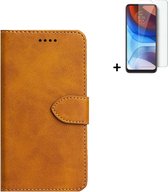 Motorola Moto E20 Hoesje - Motorola Moto E20 Screenprotector - Wallet Bookcase Cognac Bruin + Screenprotector