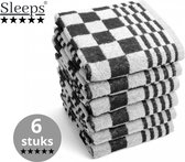 Sleeps - 6x Keuken Handdoeken - 100% Katoen - 50x50cm - Zwart Wit Geblokt - Horecakwaliteit - Geblokt - Hoogwaardige kwaliteit -