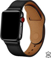 Q-DESYN® Apple Watch bandje - Leer - Druksluiting - 42 mm - 44 mm - 45 mm - Zwart