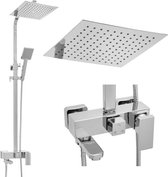 Doucheset - Vierkant - met Badkraan - en Regendouche 25cm - Chroom