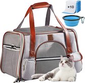 OMNIQI Transportbox voor katten, groot, voor katten en honden, opvouwbare kattentransportbox, ademende transporttas voor katten en honden, kattentransporttas in de auto met aankleedkussen, vo