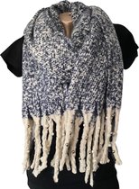 Lange Warme Sjaal - Omslagdoek - Kralen - Parels - Extra Dikke Kwaliteit - Gemêleerd - Blauw - Beige - 185 x 53 cm