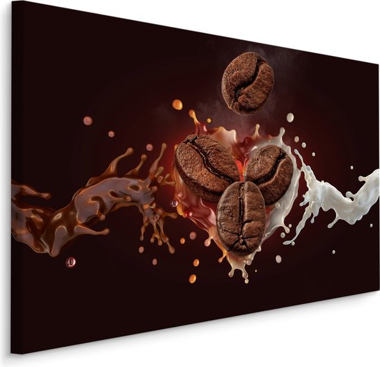 Schilderij - Koffie met melk, Bruin, zwart, wit, Premium Print